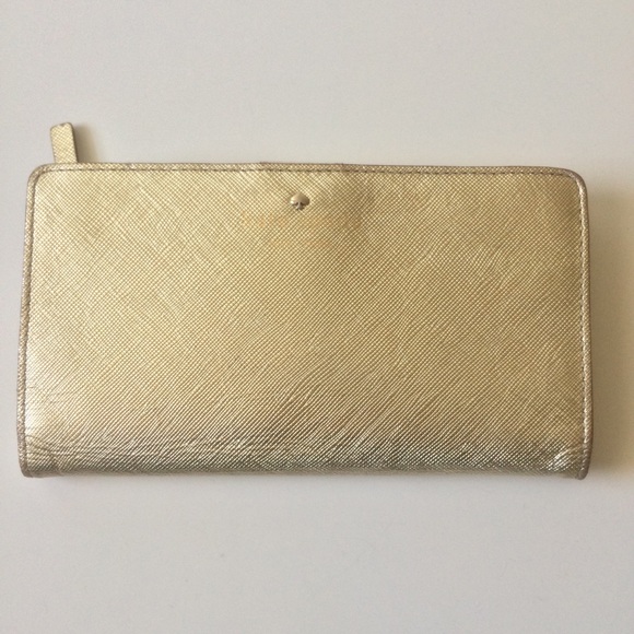 Kate Spade bi-fold Wallet Metallic Gold Leather - Picture 1 of 8